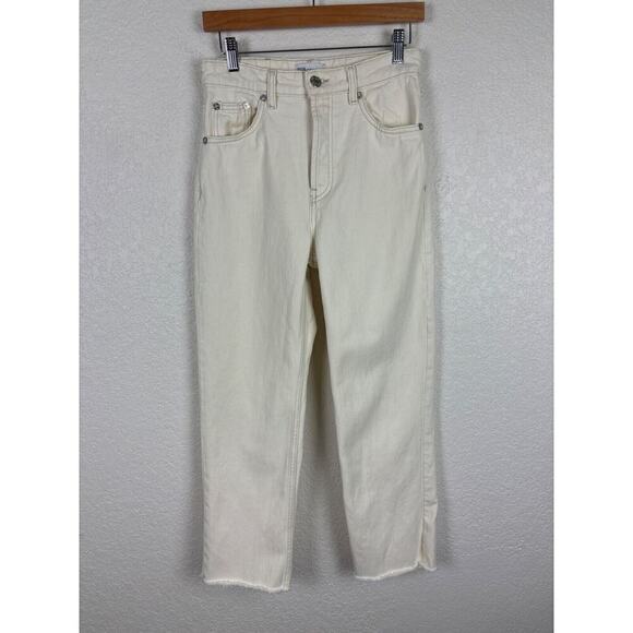 Zara Womens Off-White High-Waisted Straight Leg Jeans 4 Fall Neutral Minor‎ Flaw - Picture 1 of 8